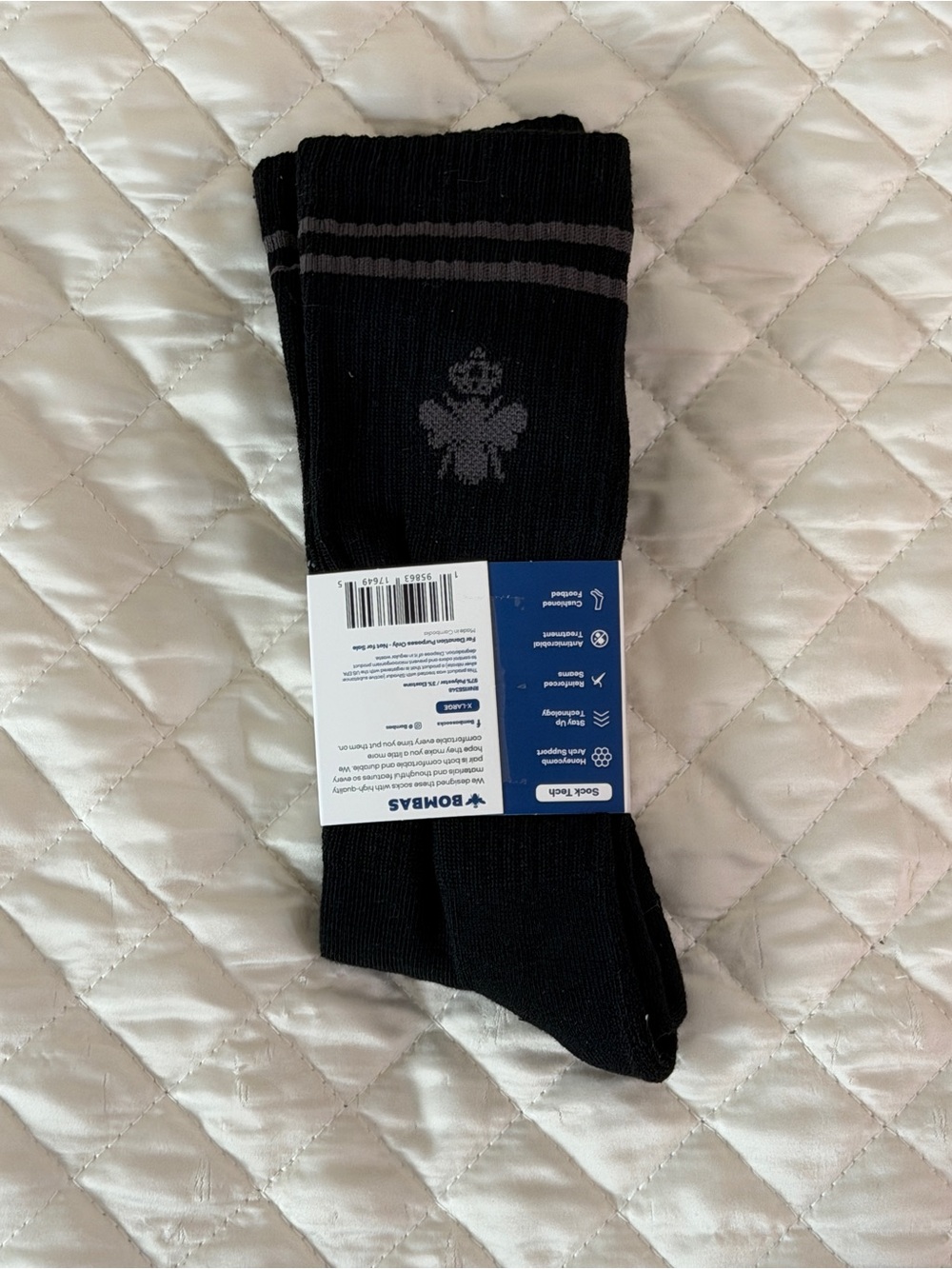 Bombas Performance Crew Socks XL Black Cushioned Athletic Socks - Picture 2 of 4